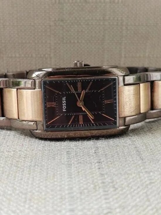 Fossil Women Watch Tank 23mm Copper Brown Metallic Wristwatch New Battery 6\